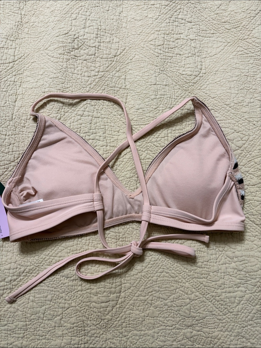 Striped beige Triangle Bikini Top with Tie Back (size m: 8-10) - Picture 2 of 2